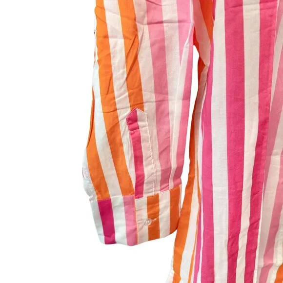 Beach Riot NEW Alexa Pink Striped Cotton Oversized Button Up Tunic Top size S/M - Picture 9 of 10